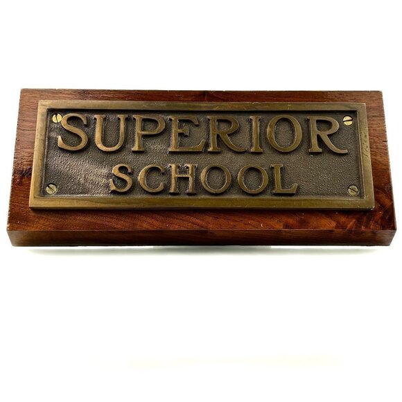 VINTAGE Brass Plaque | Superior School | Original Cast Plate - Picture 2 of 7
